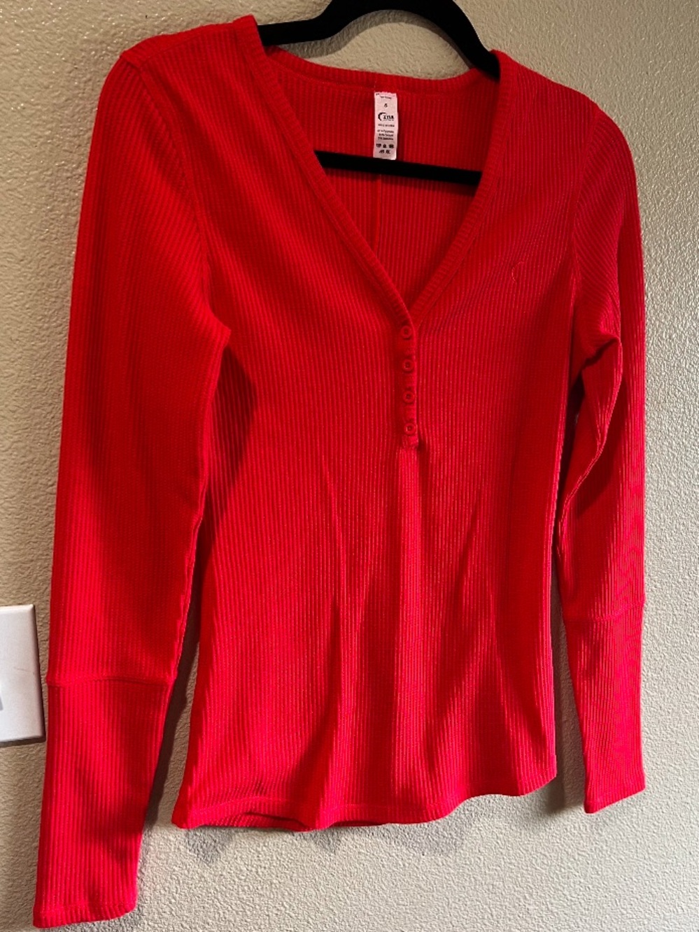 Zyia Active Red‎ Ribbed Long-Sleeve Henley Top waffle size small